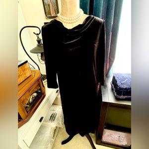 J.JILL CLASSIC BLACK VELVETY MIDI COWL NECK DRESS
